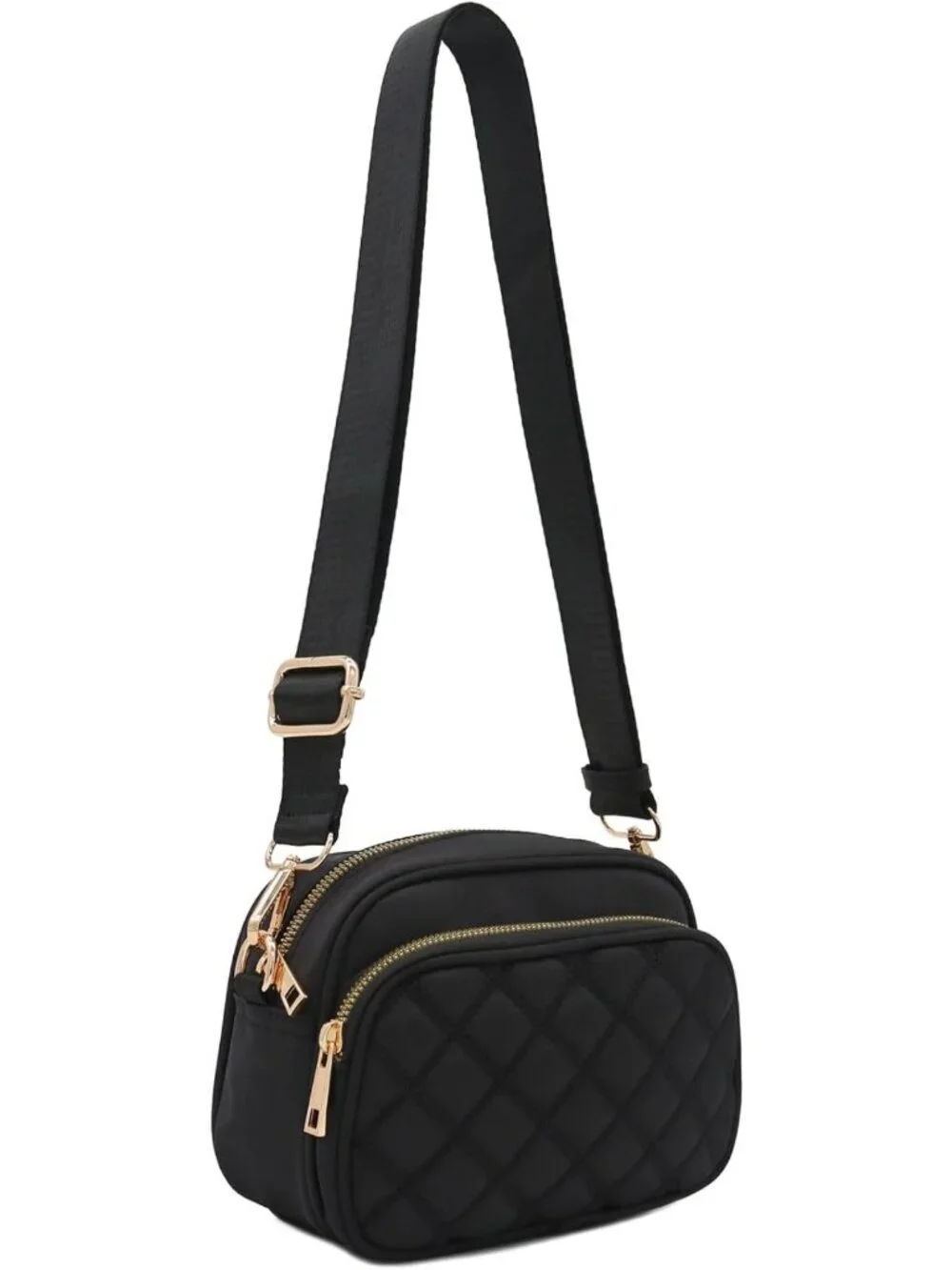 Stylish Quilted Nylon Crossbody Bag with Wide Adjustable Strap - Perfect for